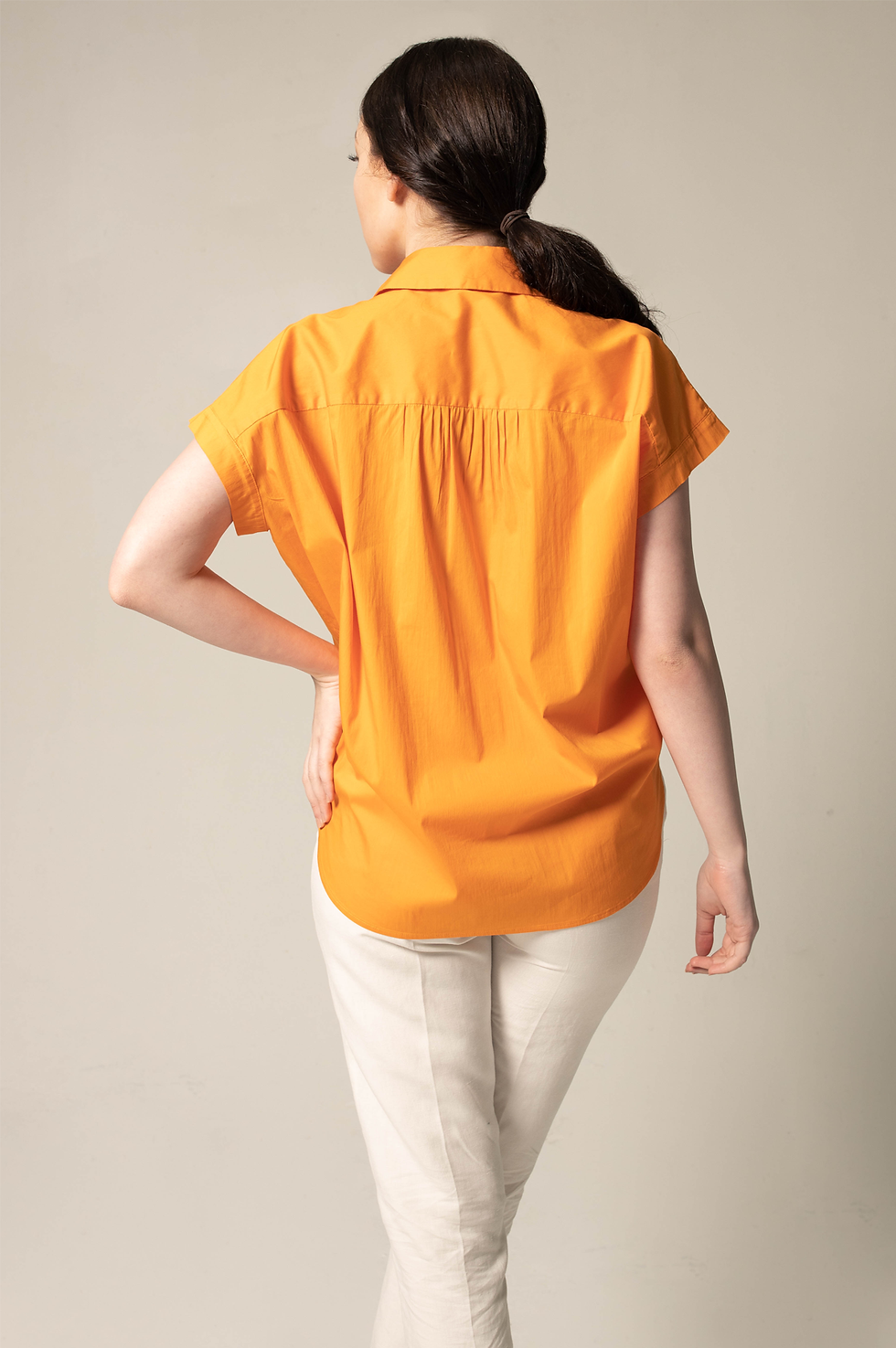 Thumbnail: ♀️ Gather Collar Shirt in Orange