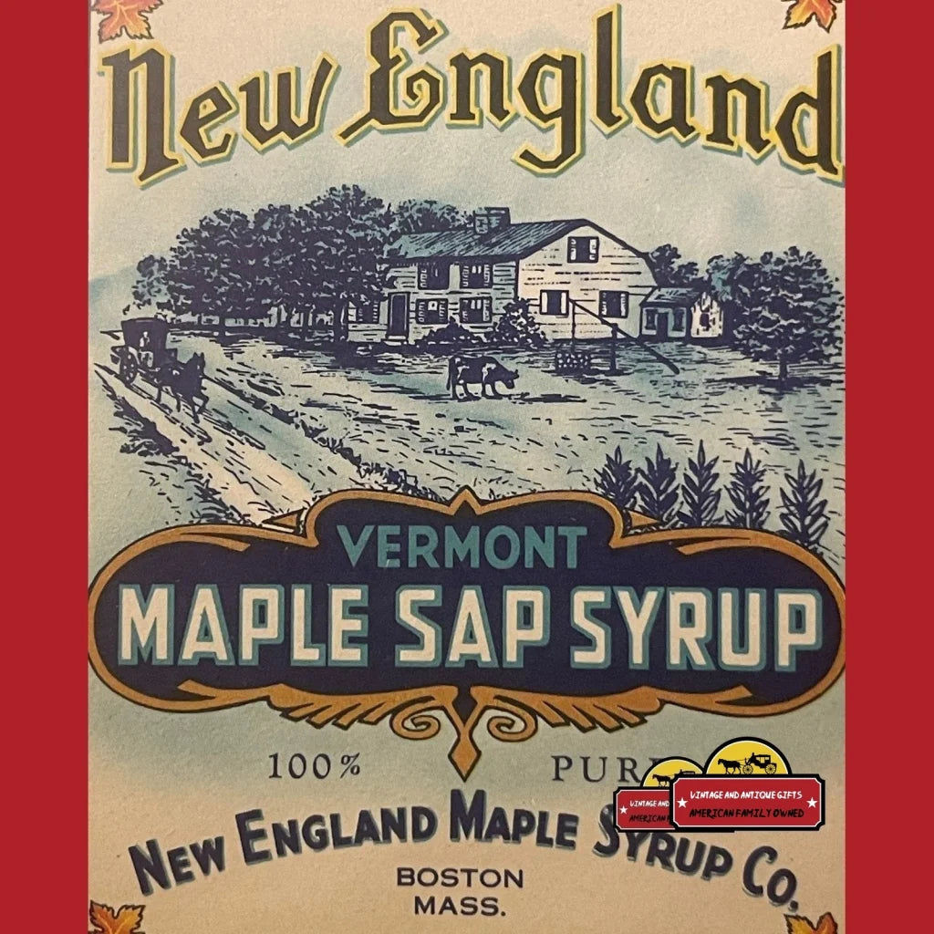 🏛️ Rare Antique: Large New England Vermont Maple Syrup Label, Boston, Ma 1910s