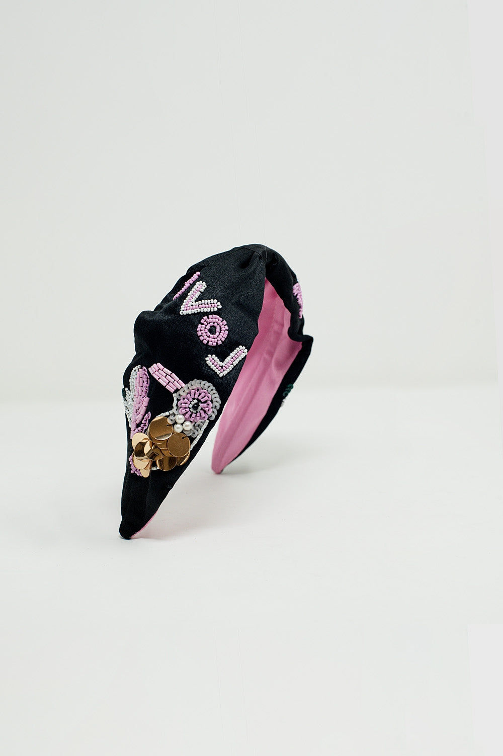 ♀️ Black Trendy Headband with Embroidered Bird