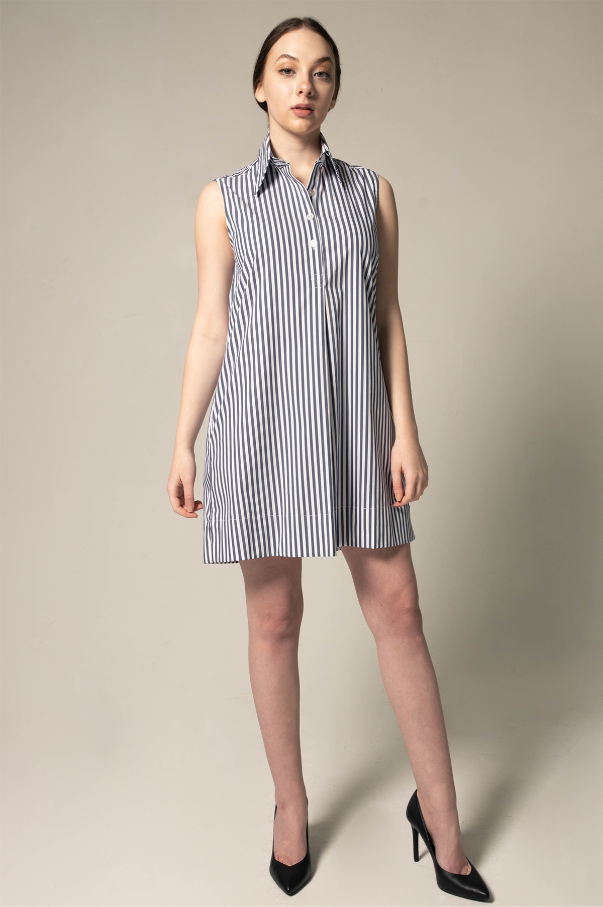 Italian Cotton Blue Stripe Sleeveless ♀️ Dress