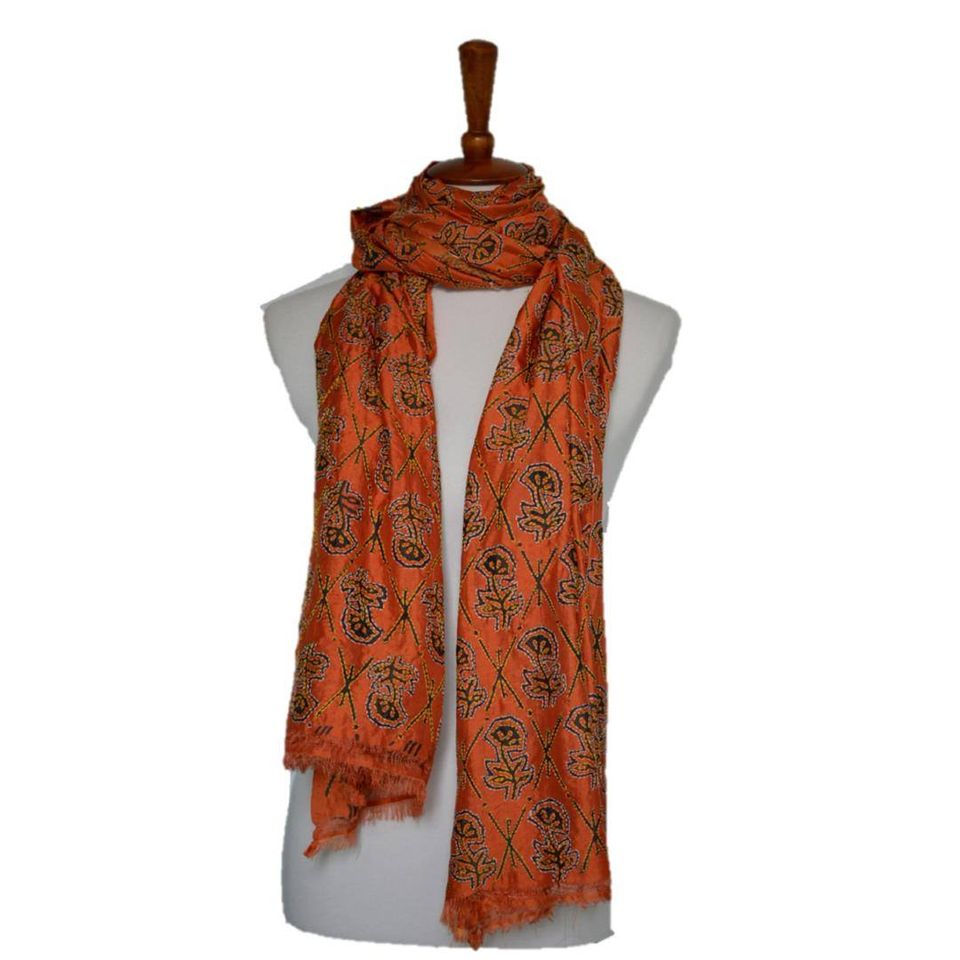 Embroidered Floral Silk Shawl