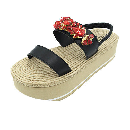 Thumbnail: 👡 Lobster - Red Crystal-Embellished Waterproof Wedge Sandals