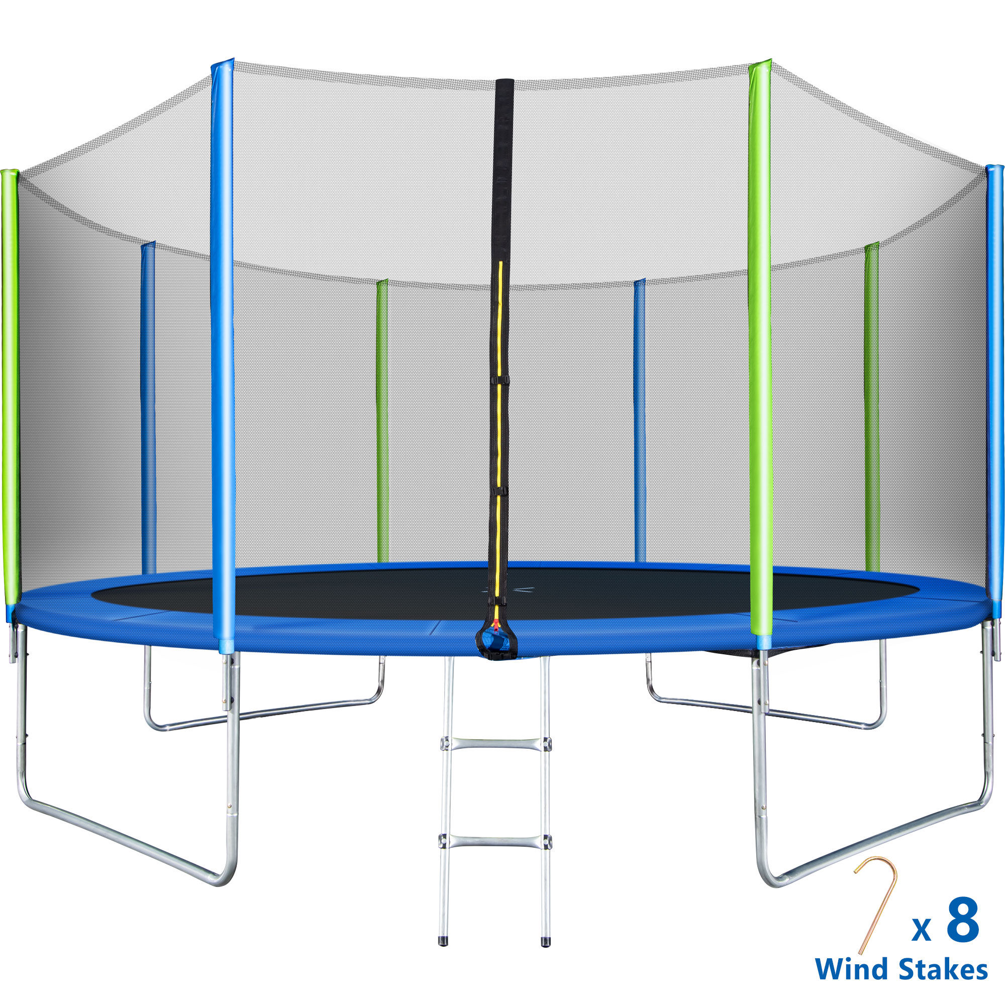 14FT Trampoline for Kids with Safety Enclosure Net, Ladder and 8 Wind Stakes, Ro