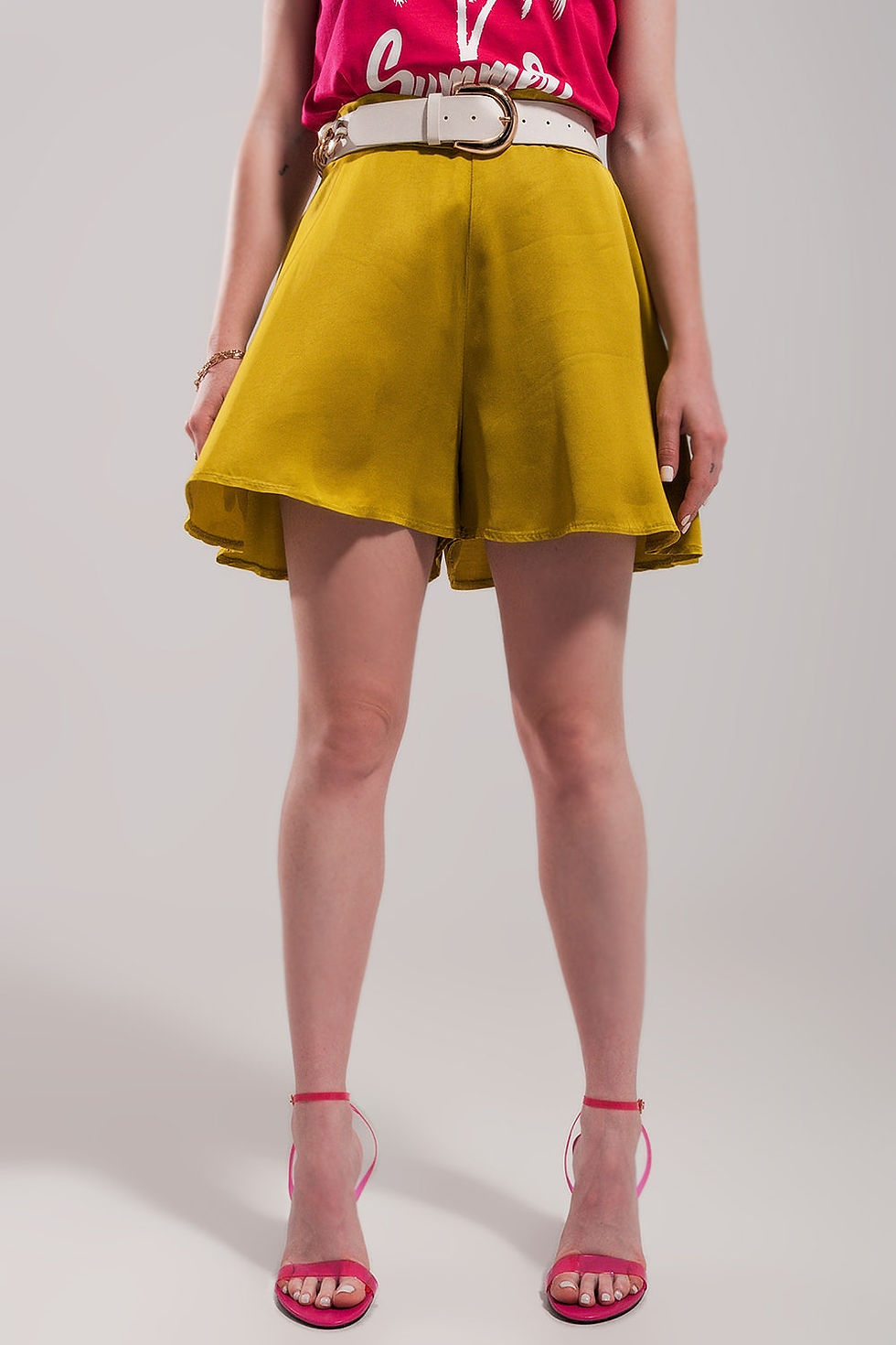 Thumbnail: High Rise Satin Shorts in Lime Green