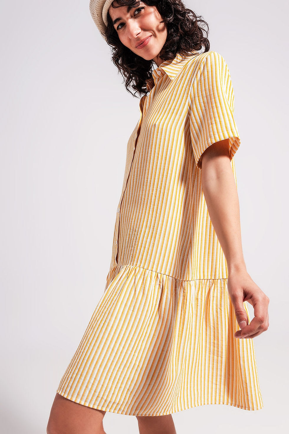 Thumbnail: Stripe Print Mini Dress in Yellow