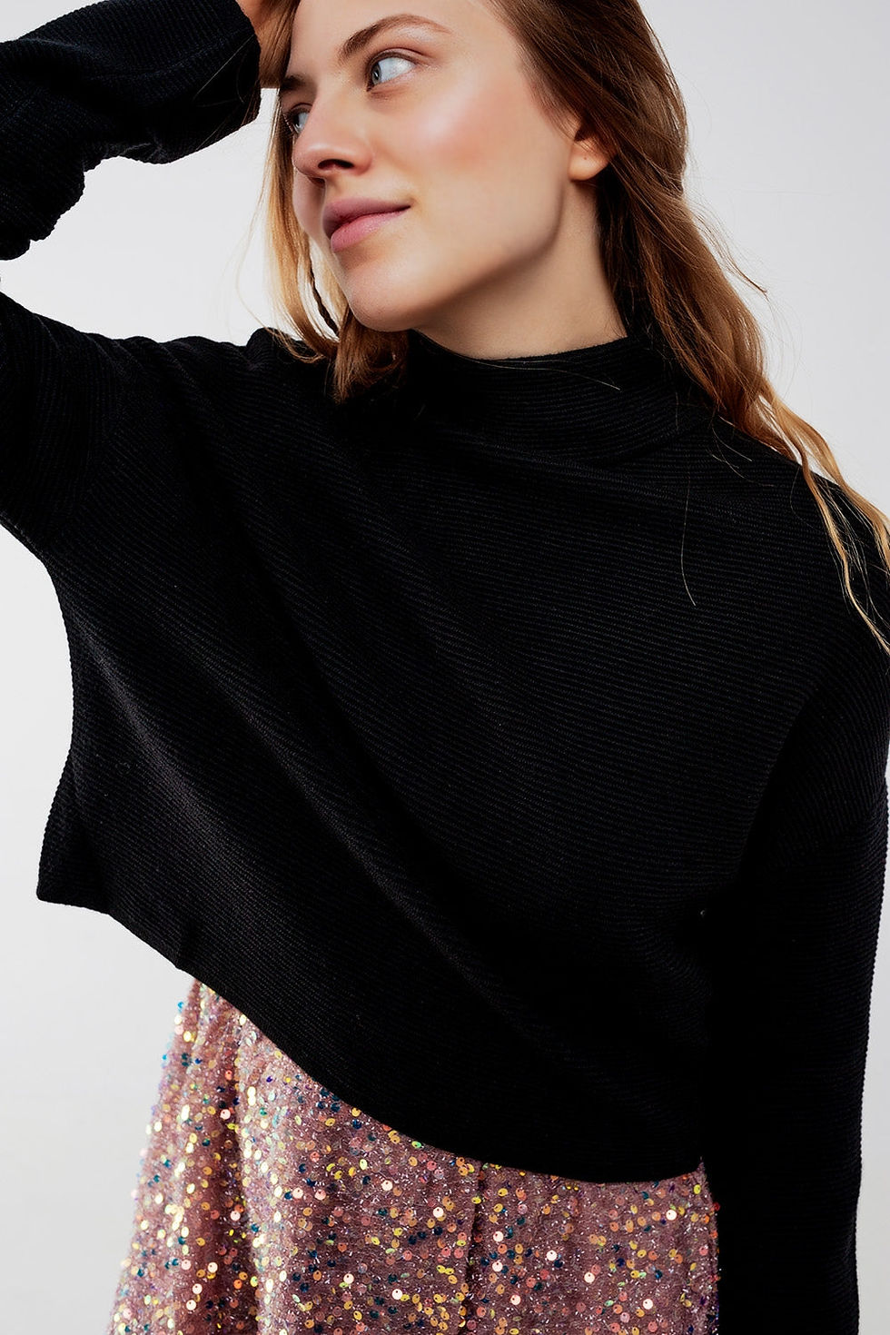 섬네일: Ribbed Roll Neck Jumper in Black