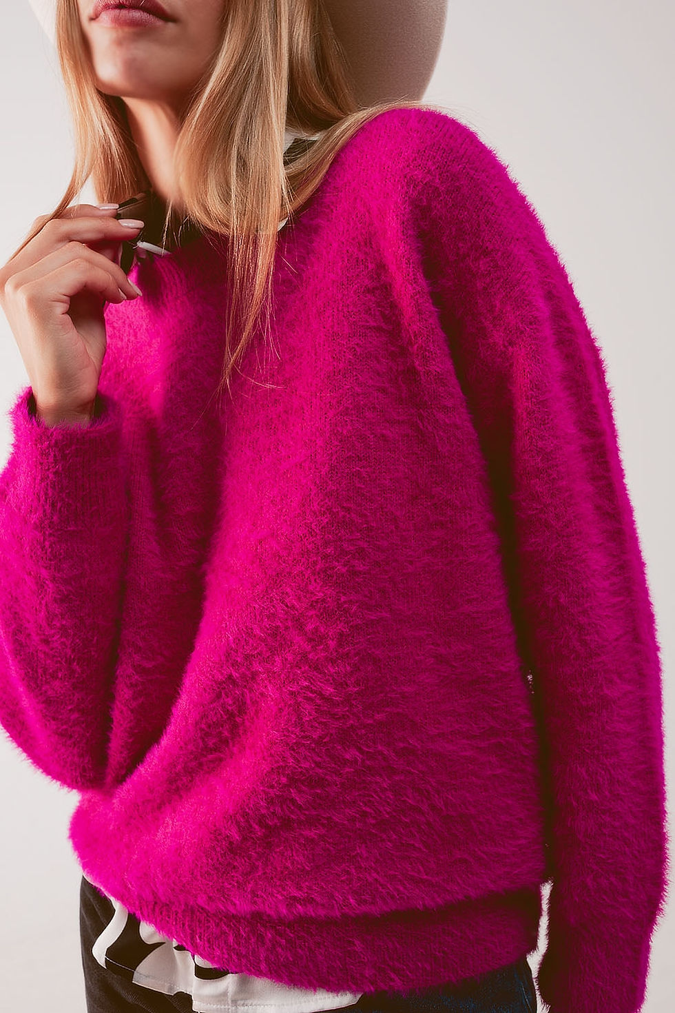 Thumbnail: Fashionable Fuchsia Fluffy Knit Sweater