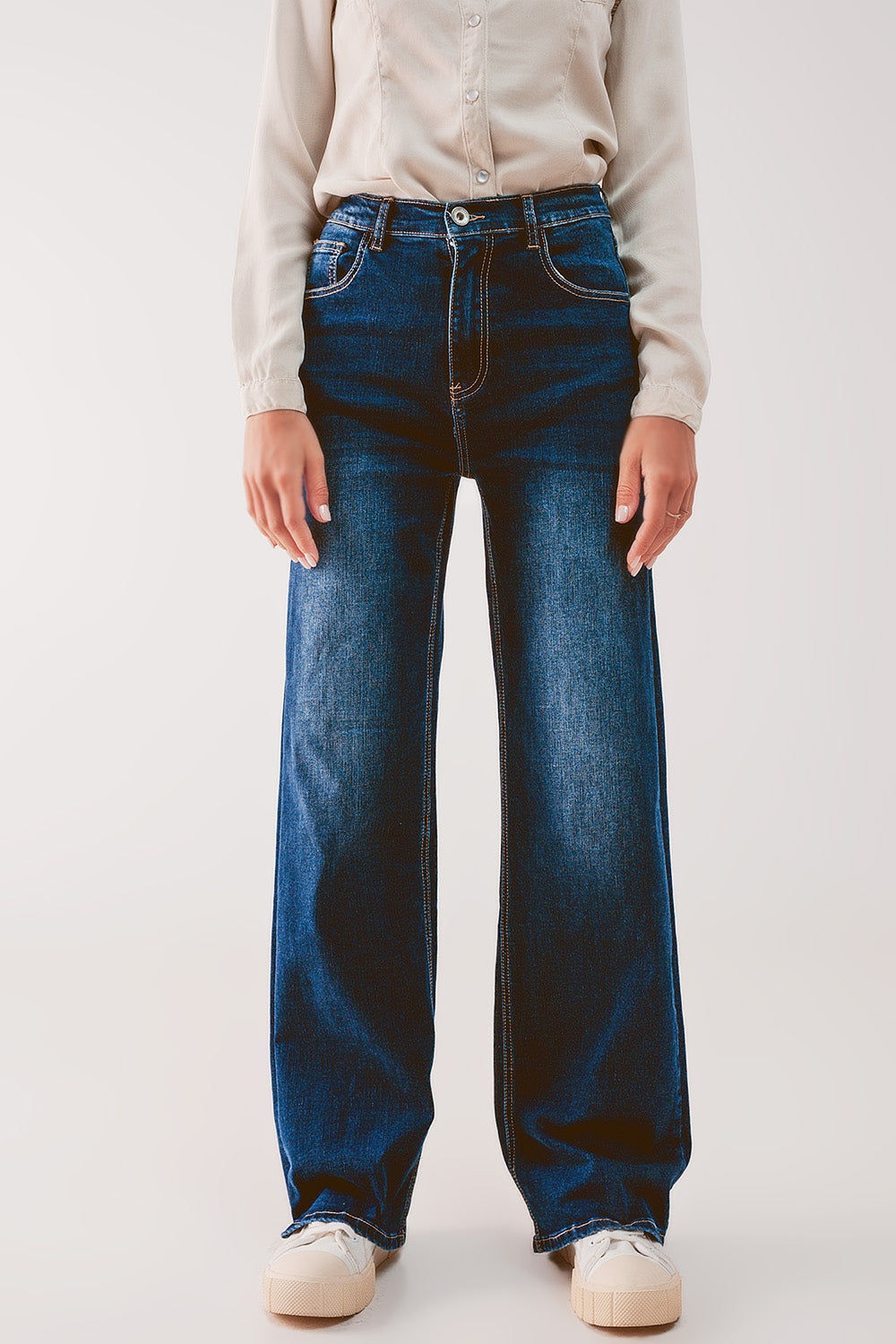 Straight Leg 90s Trendy Jeans With in Dark Blue