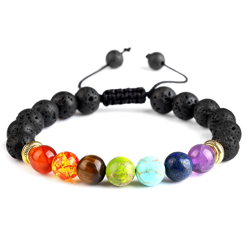 Thumbnail: 7 Chakra Lava Stone Bracelet with Adjustable Rope (Customizable)