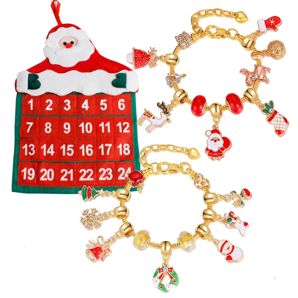 الصورة المصغرة: Christmas Jewelry Gift - Calendar Cloth Bag Bracelet Necklace Beads DIY Gift Set