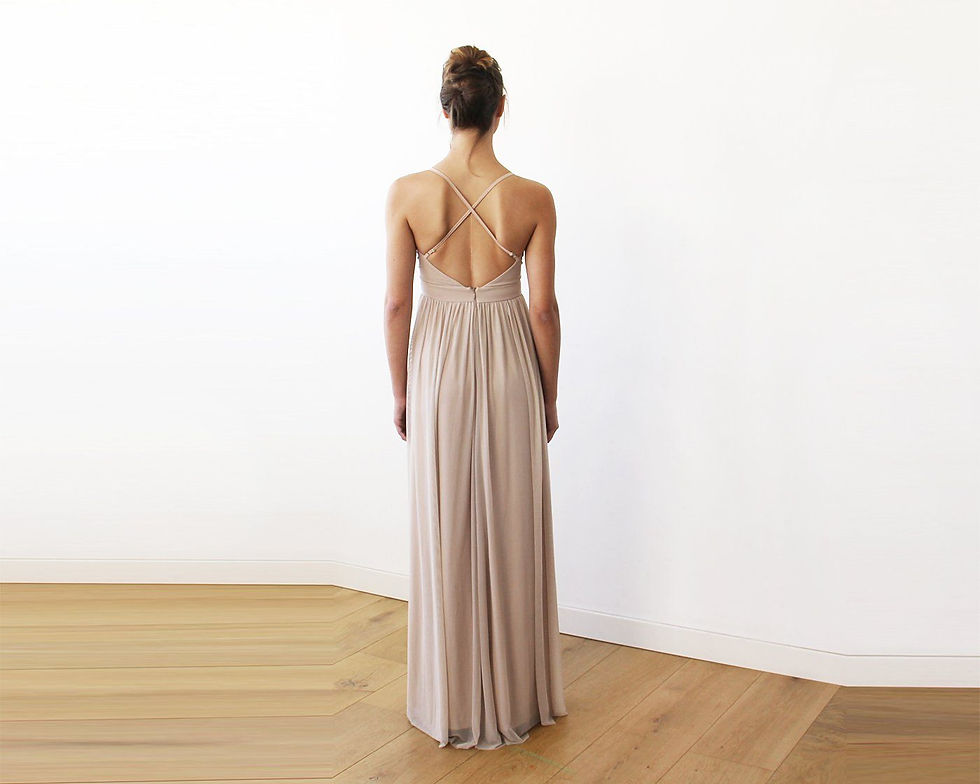 섬네일: Champagne Maxi Dress With Adjustable Straps #1170