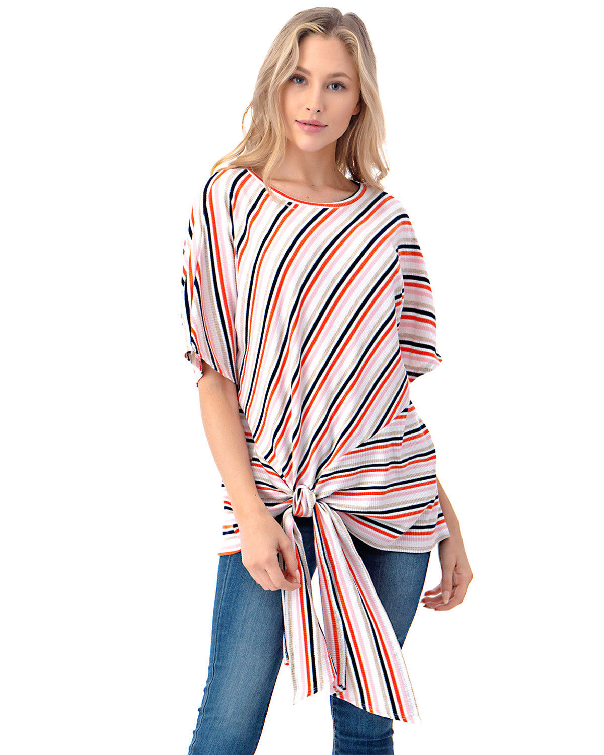 ZIMEGO ♀️ Short Sleeve Loose Fit Dolman Tunic Front Knot Top Casual Shirts