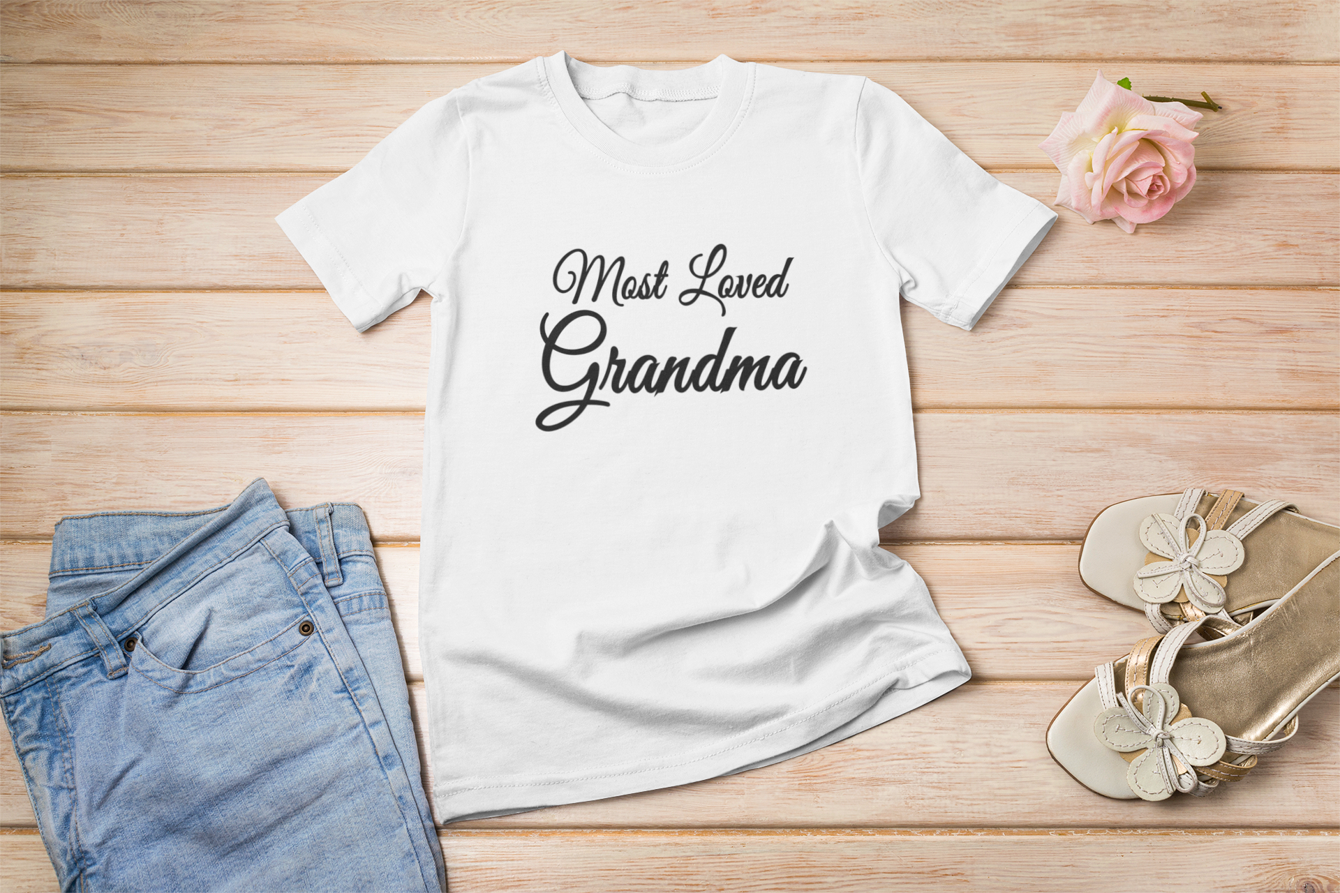 Most Loved Grandma Lettering T-Shirt