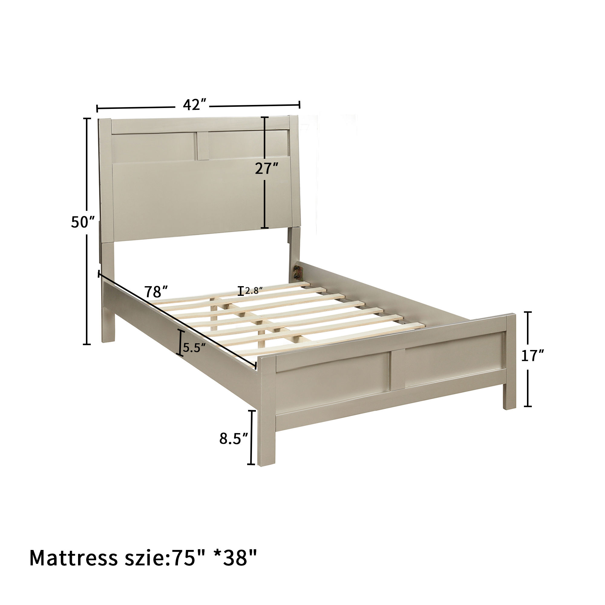 Modern Twin Platform Bed in Platinum Silver No Box Spring Needed (Freely Configu