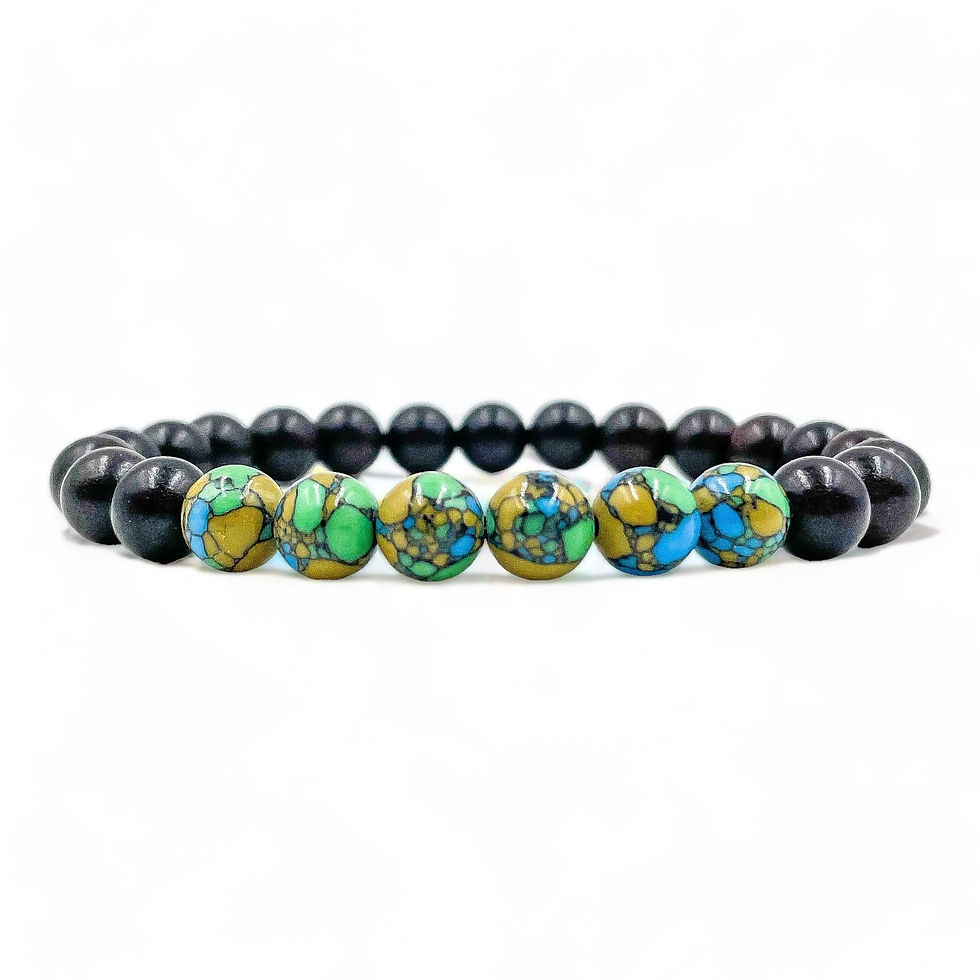 Thumbnail: Grove - Multicolored Howlite & Blackwood Mala Bead Bracelet.