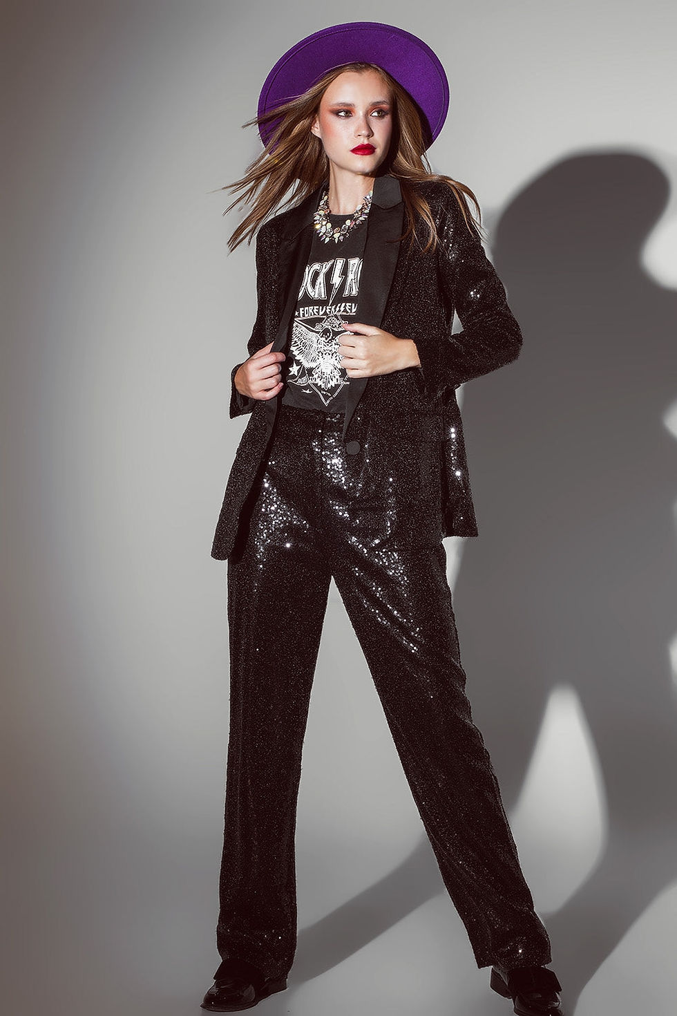 Miniature : ♀️ Straight Leg Sequin Trendy Pants in Black