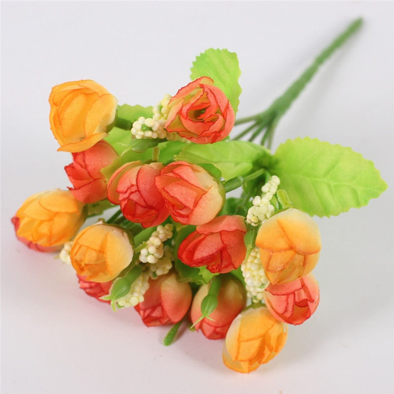 الصورة المصغرة: 1.3.1: Autumn 15 Heads/Bouquet Small Bud Roses Bract Artificial Flower Silk Rose