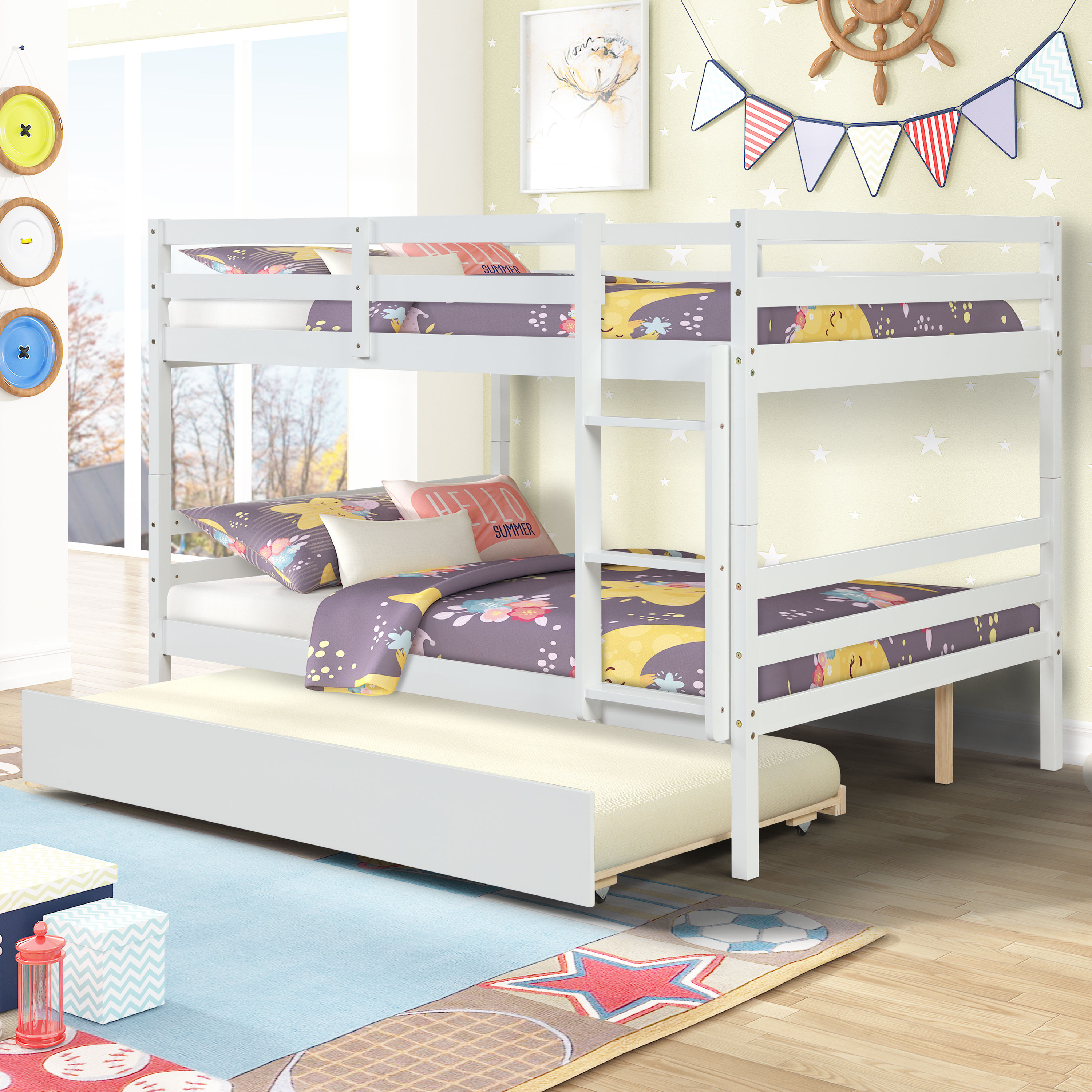 Full Over Full Bunkbed With Twin Size Trundle Made By Solid Wood