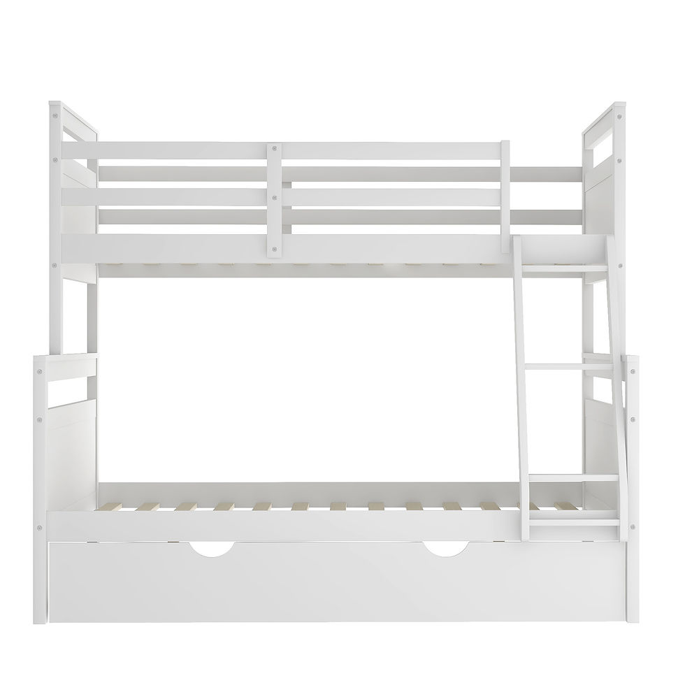 Miniatura: Twin Over Full Bunk Bed with Ladder, Twin Size Trundle, Safety Guardrail, White（