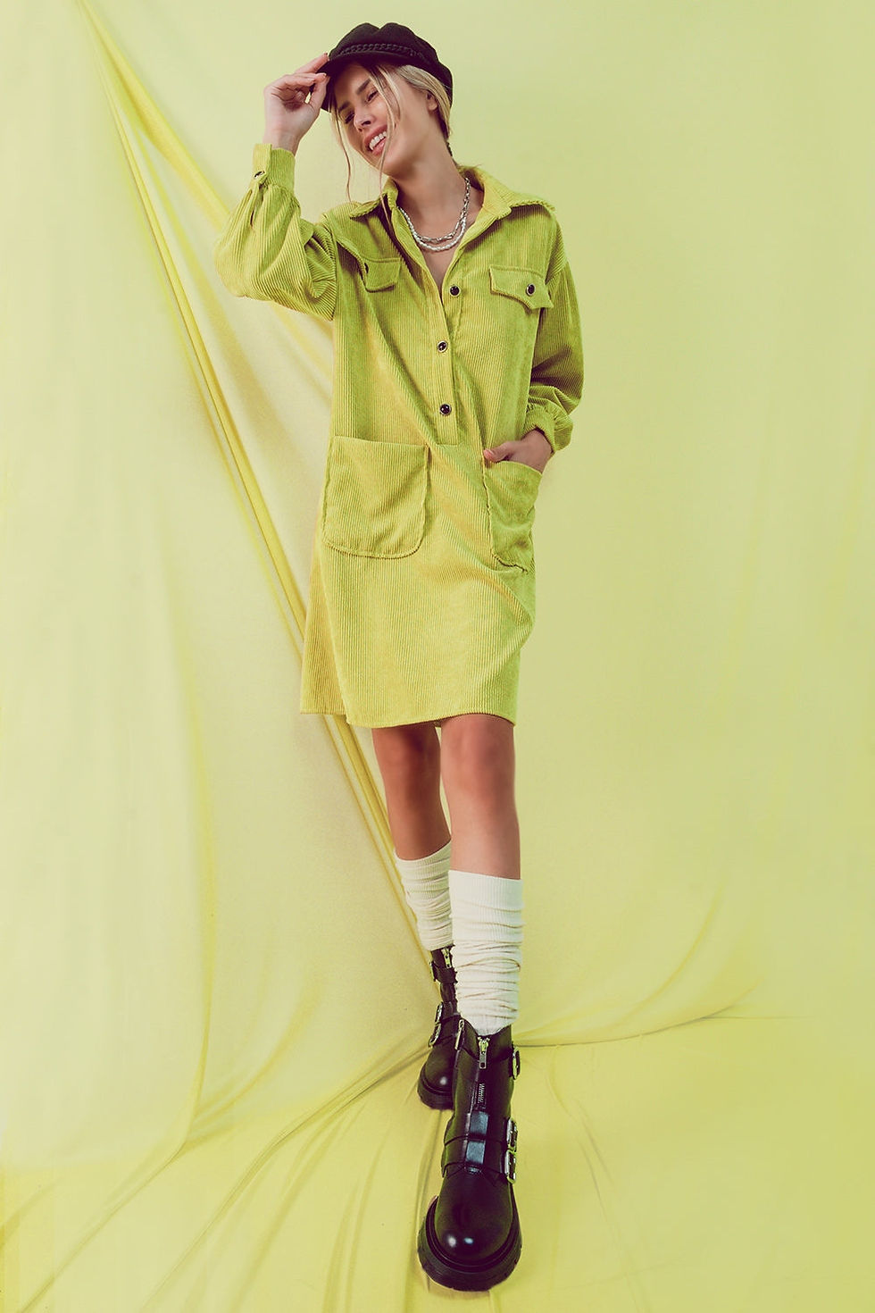 Miniaturbild: Cord Mini Shirt Dress in Lime