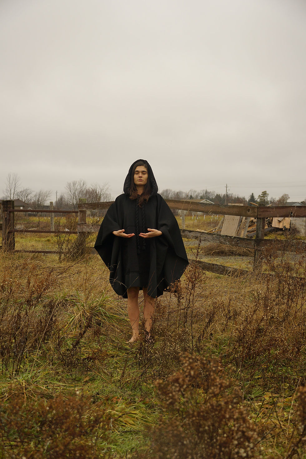 Thumbnail: 💚 Cotton Hooded Black Cape