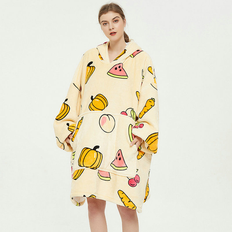 Miniature : European And American Style Oversized Lazy Blanket Hooded - Winter Flannel
