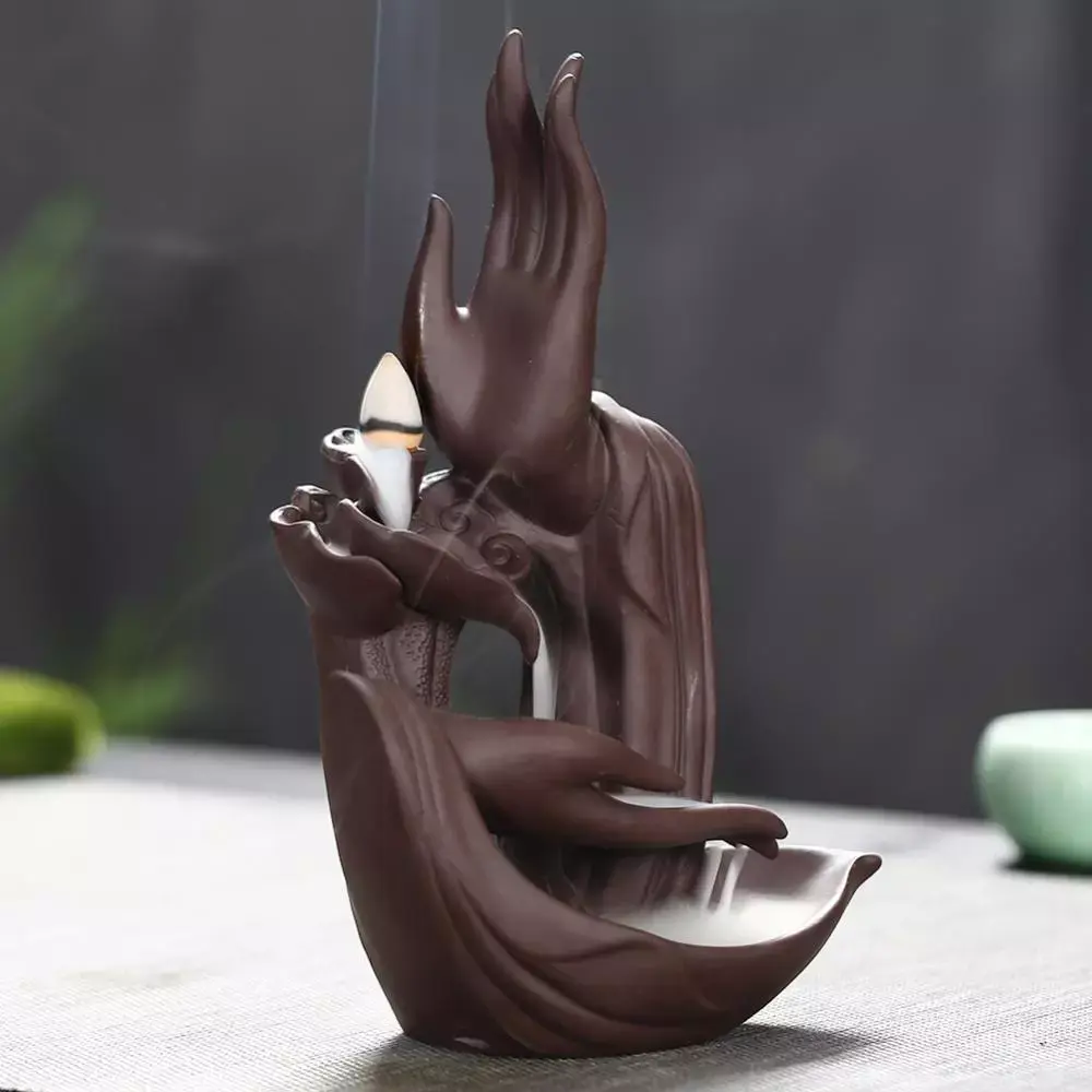 Meditation Home Decoration: Ceramic Buddha Incense Burner & Holder.