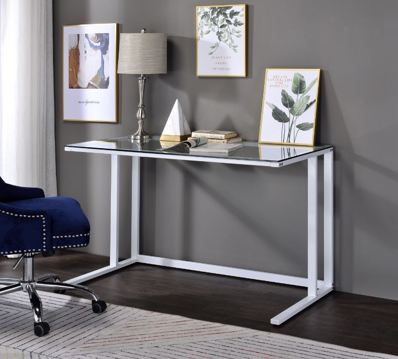 Thumbnail:  Tyrese Writing Desk, Clear Glass & White Finish 93098
