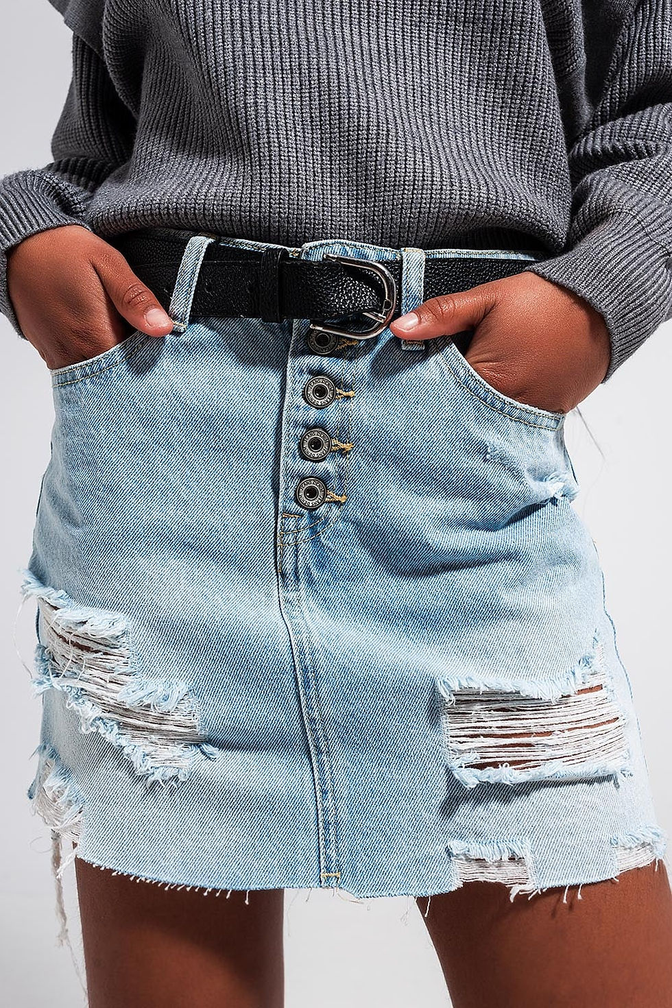 थंबनेल: Denim Button Through Mini Skirt in Light Blue