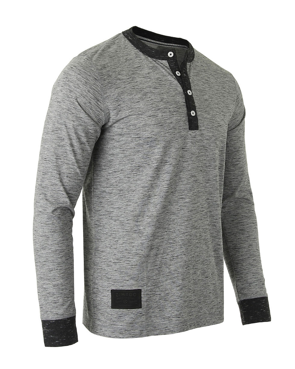 Thumbnail: ♂️ ZIMEGO Long Sleeve Contrast Button Placket Neck Cuffs Casual Henley Shirts