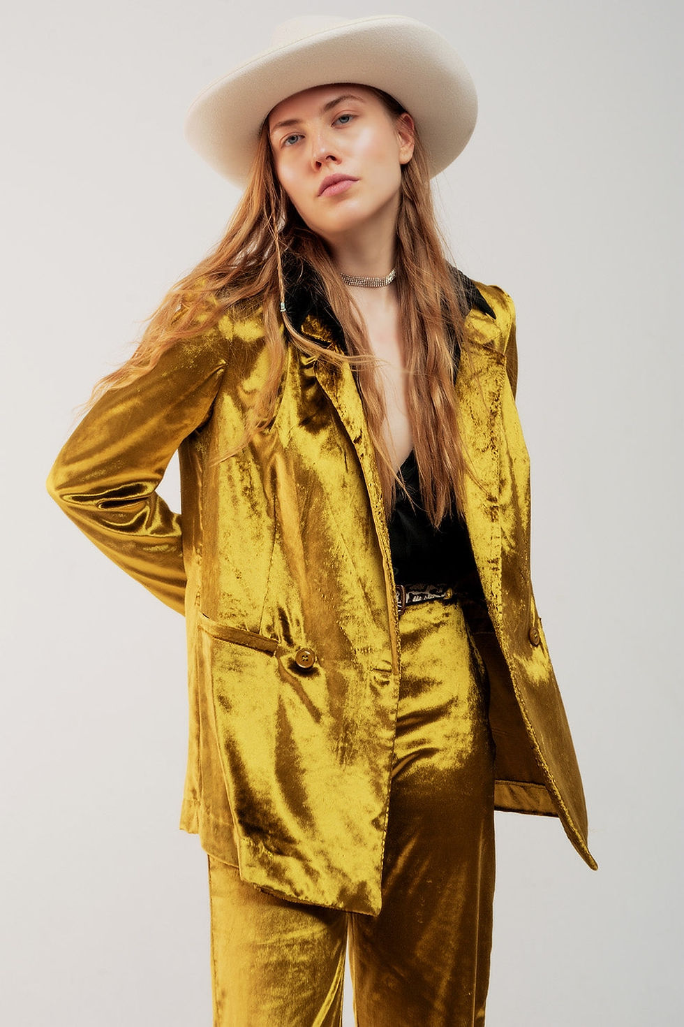 Миниатюра: Lime Green Velvet Oversized Blazer