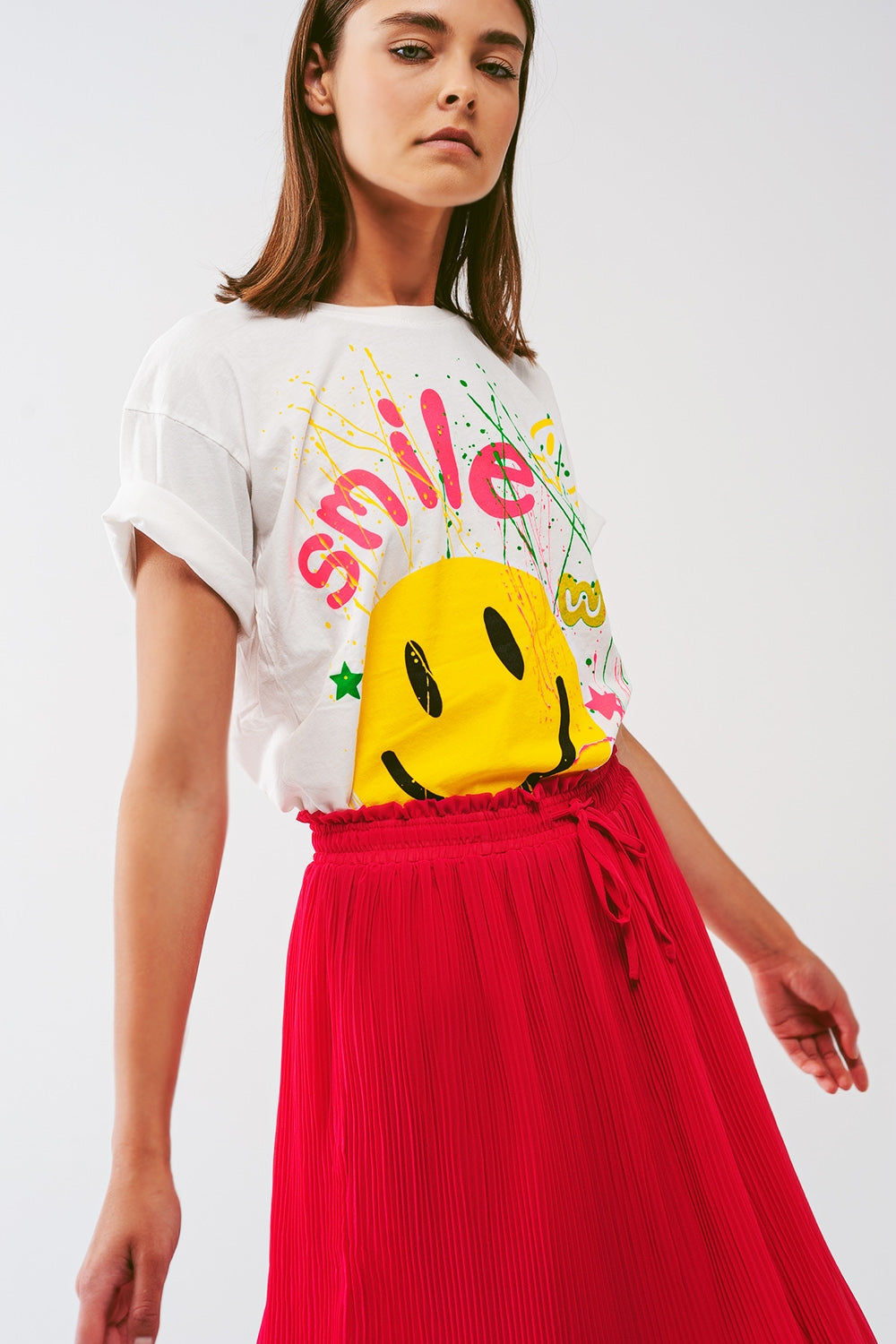 Graphic Smile With Me Text Trendy T-Shirt in White