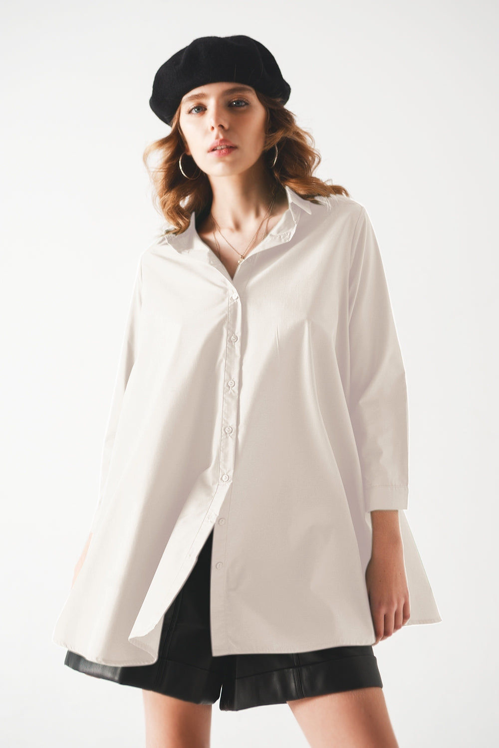 Oversized Poplin A-Line Trendy Shirt in White