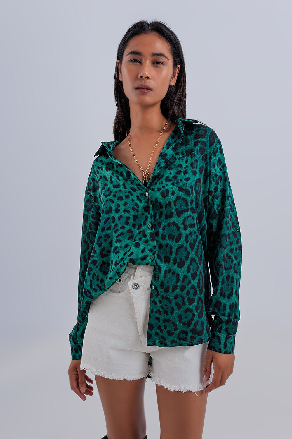 Green Animal Print Long Sleeve Shirt
