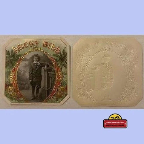 Thumbnail: 👦 Antique Vintage Lucky Bill Embossed Cigar Label 1900s - 1920s, Victorian Boy!