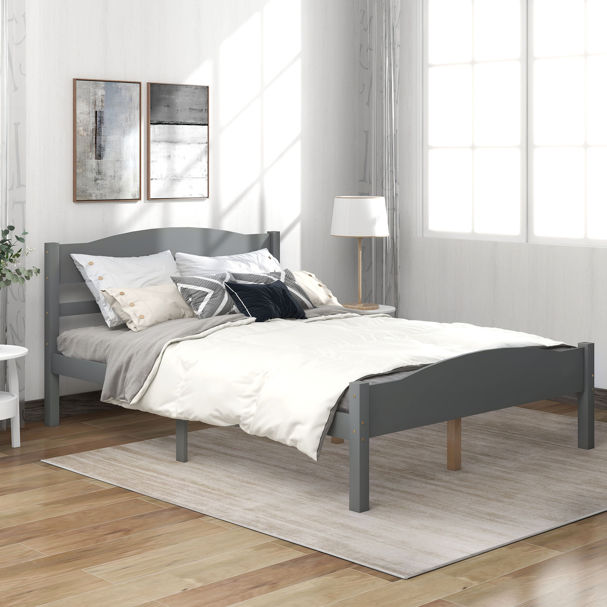 Platform Bed with Horizontal Strip Hollow Shape Headboard and Footboard and Cent