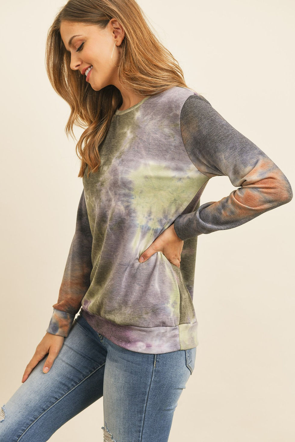 Thumbnail: Trendy Jeans: Round Neck Tie Dye Print Pullover @ jy1.org Trendy Clothing
