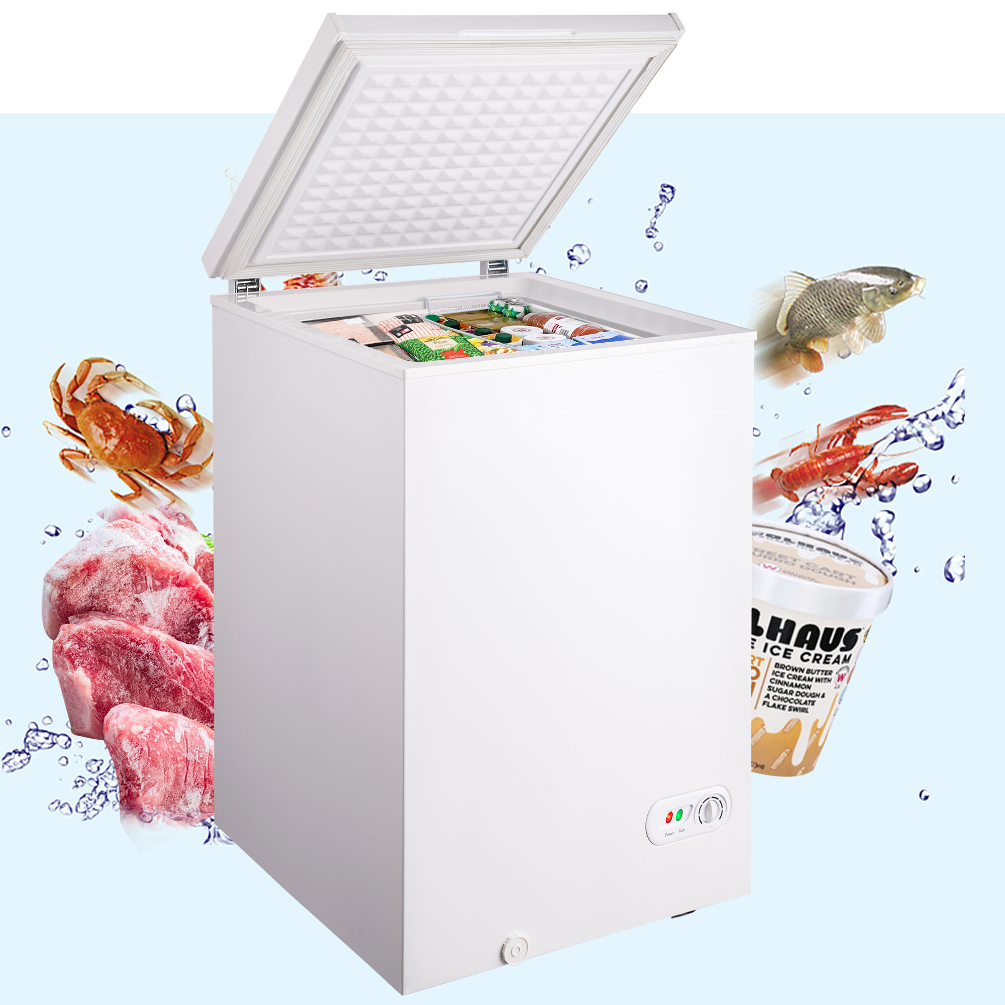 3.5 cu.ft Chest Freezer Removable Storage Basket, Top Open Door Freezing Machin