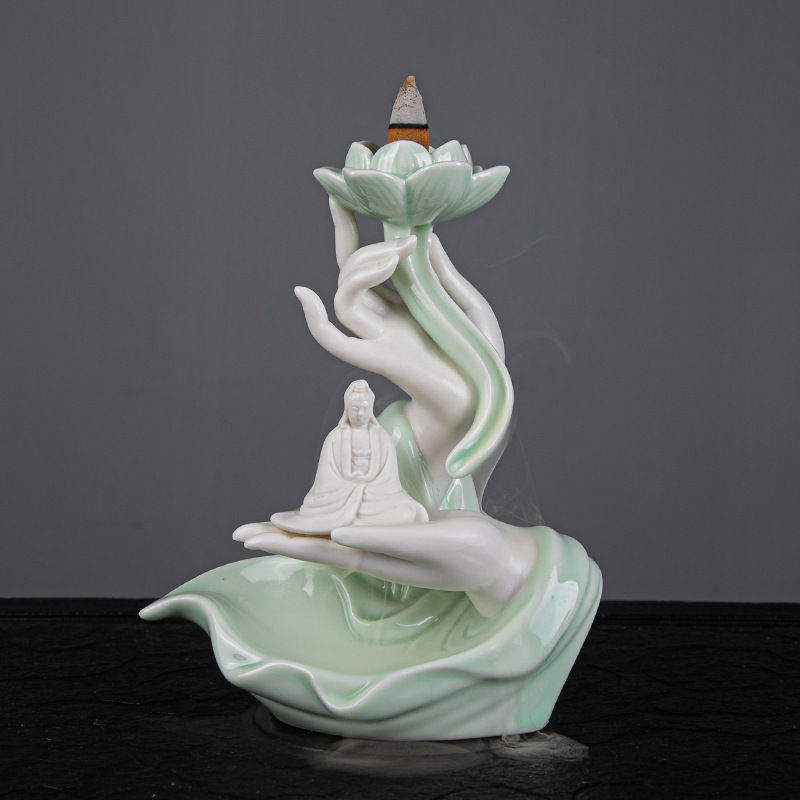 Thumbnail: Sandalwood Buddha Hand Incense Burner with LED Waterfall (Customizable)