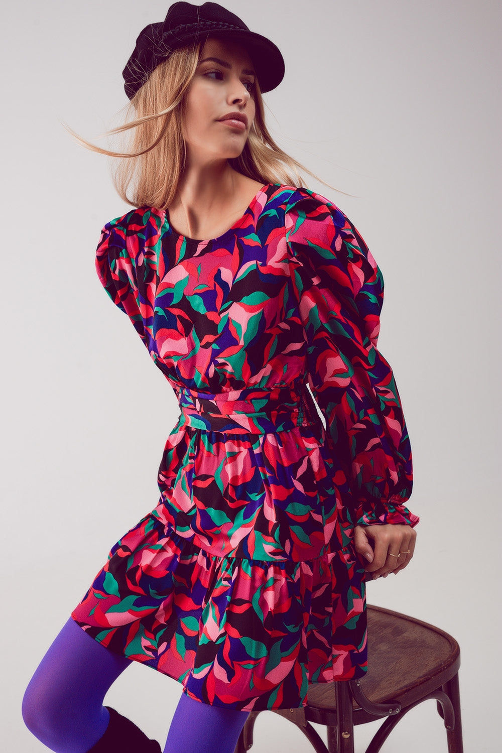 Puff Sleeve Mini Dress in Black