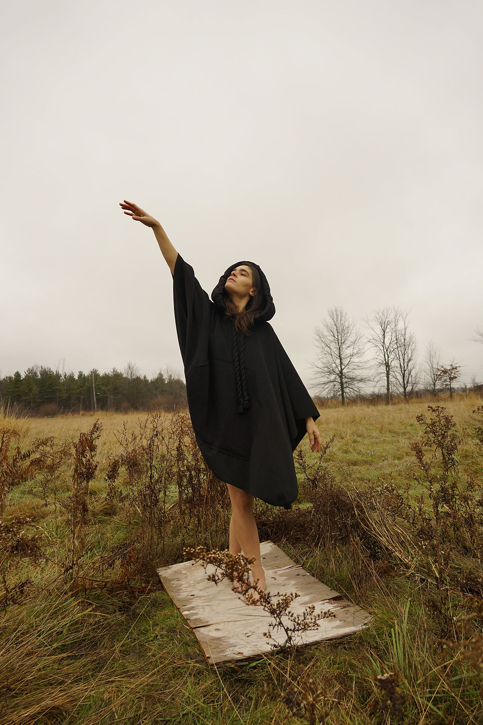 Thumbnail: 💚 Cotton Hooded Black Cape