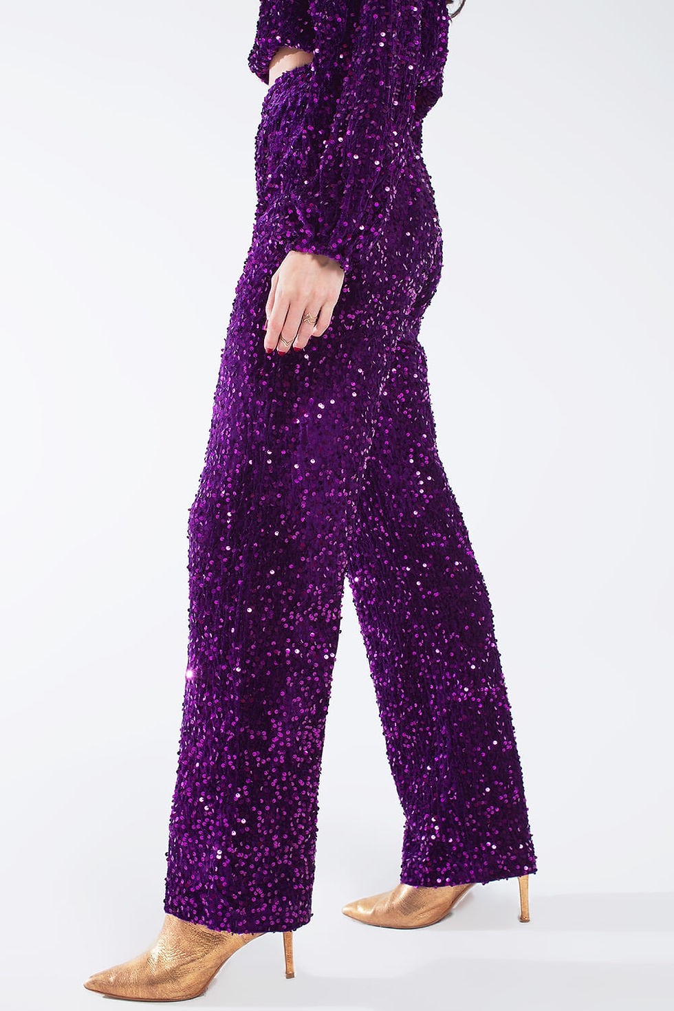Miniatura: 👖 Wide Leg Sequin Trendy Pants - Side Pockets, Purple
