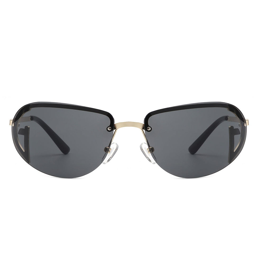 الصورة المصغرة: Oceandew - Retro Rimless Oval Tinted Fashion Round Sunglasses