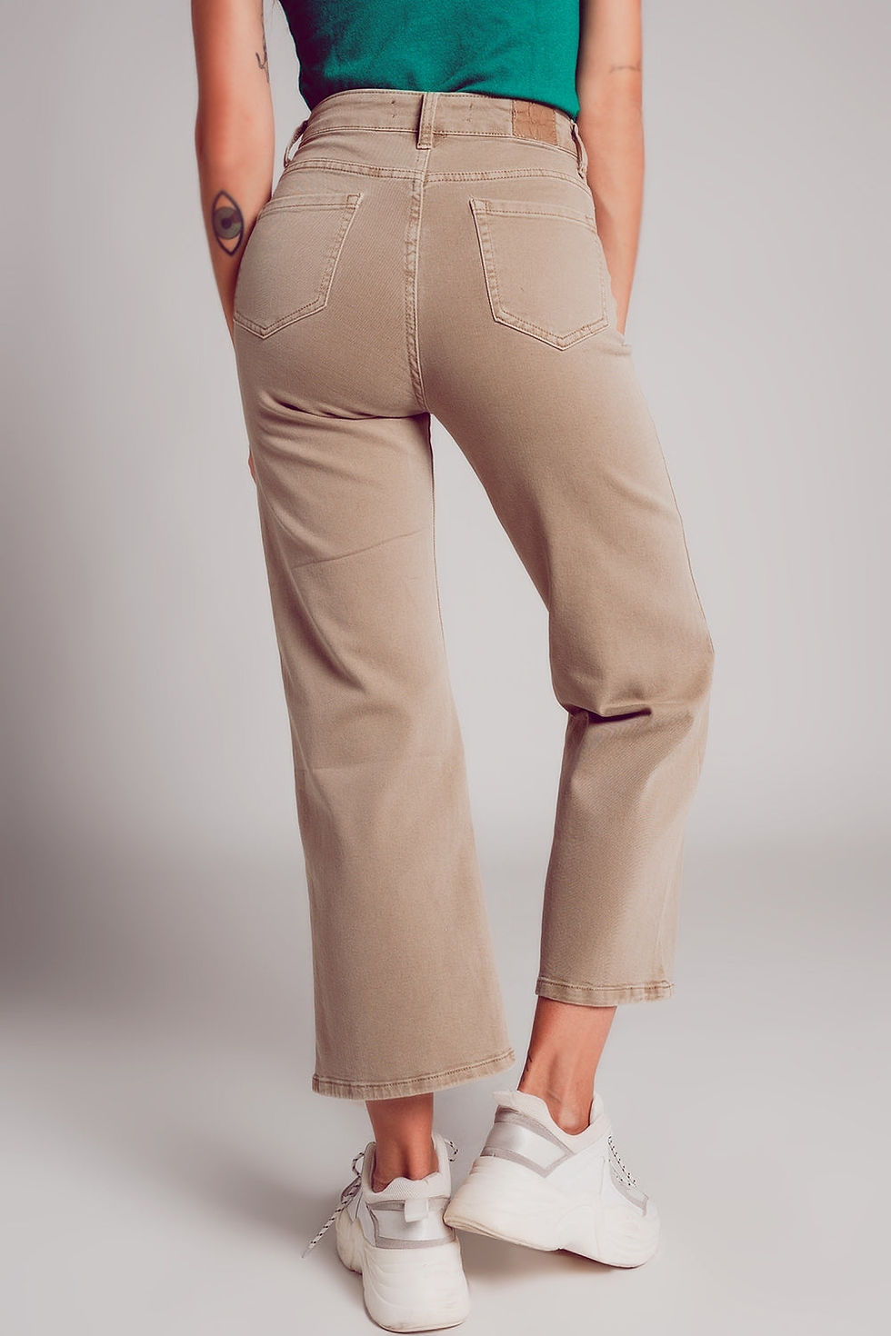 Thumbnail: Cropped Wide Leg Trendy Jeans in Beige Color