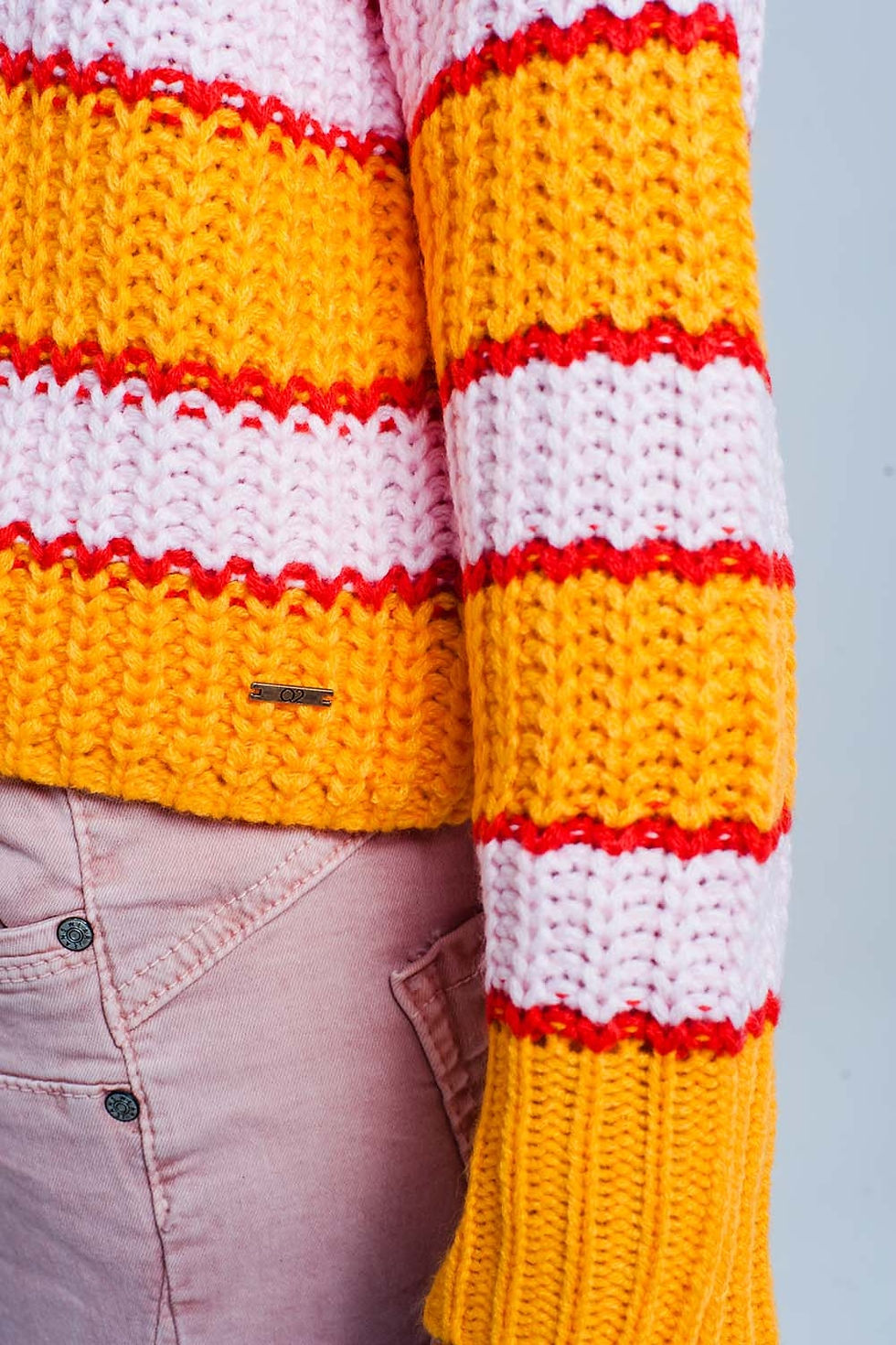 Thumbnail: Orange and Pink Color Block Stripe Sweater