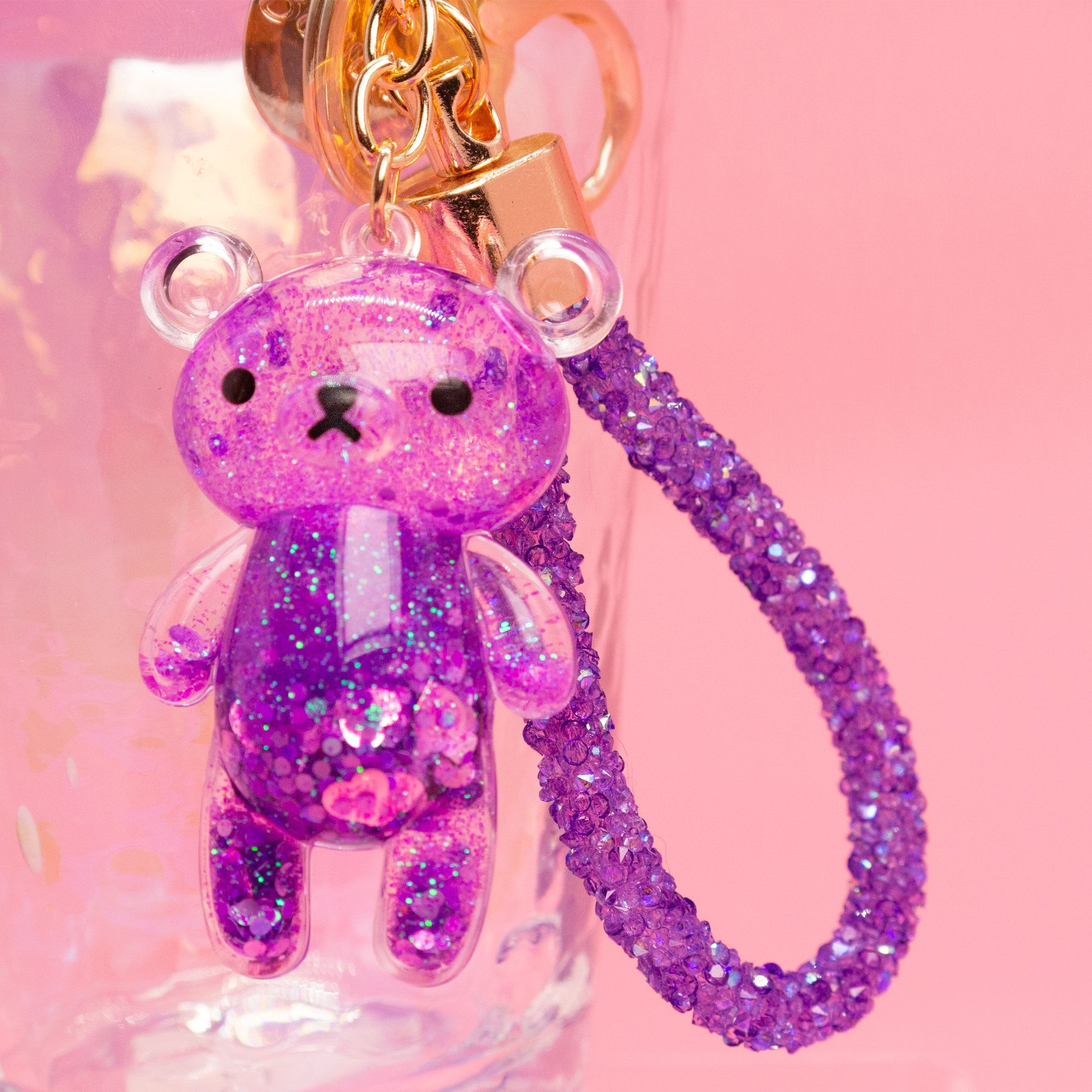 Cute Glitter Bear Keychain - Purple