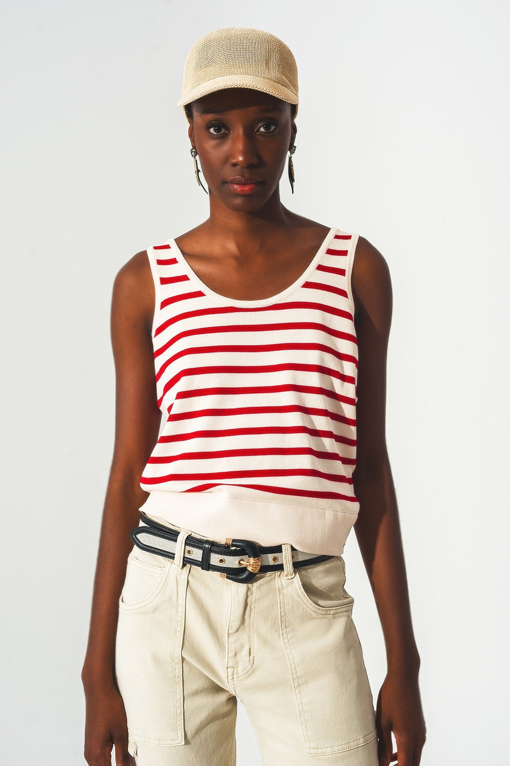 Striped Cropped Trendy Top in Red and White