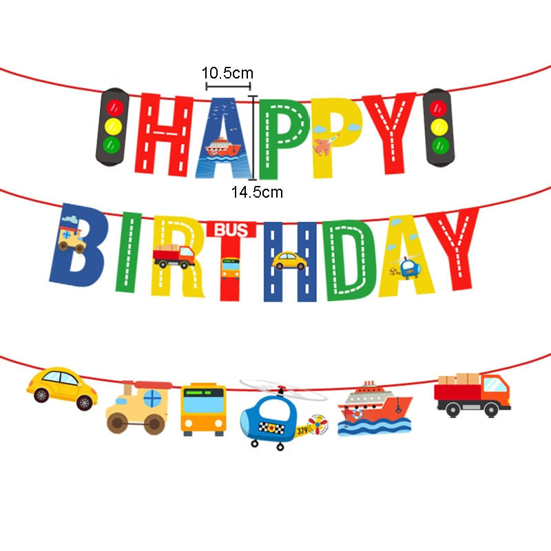 Thumbnail: Happy Birthday Decoration - Airplane Car Traffic Light Banner