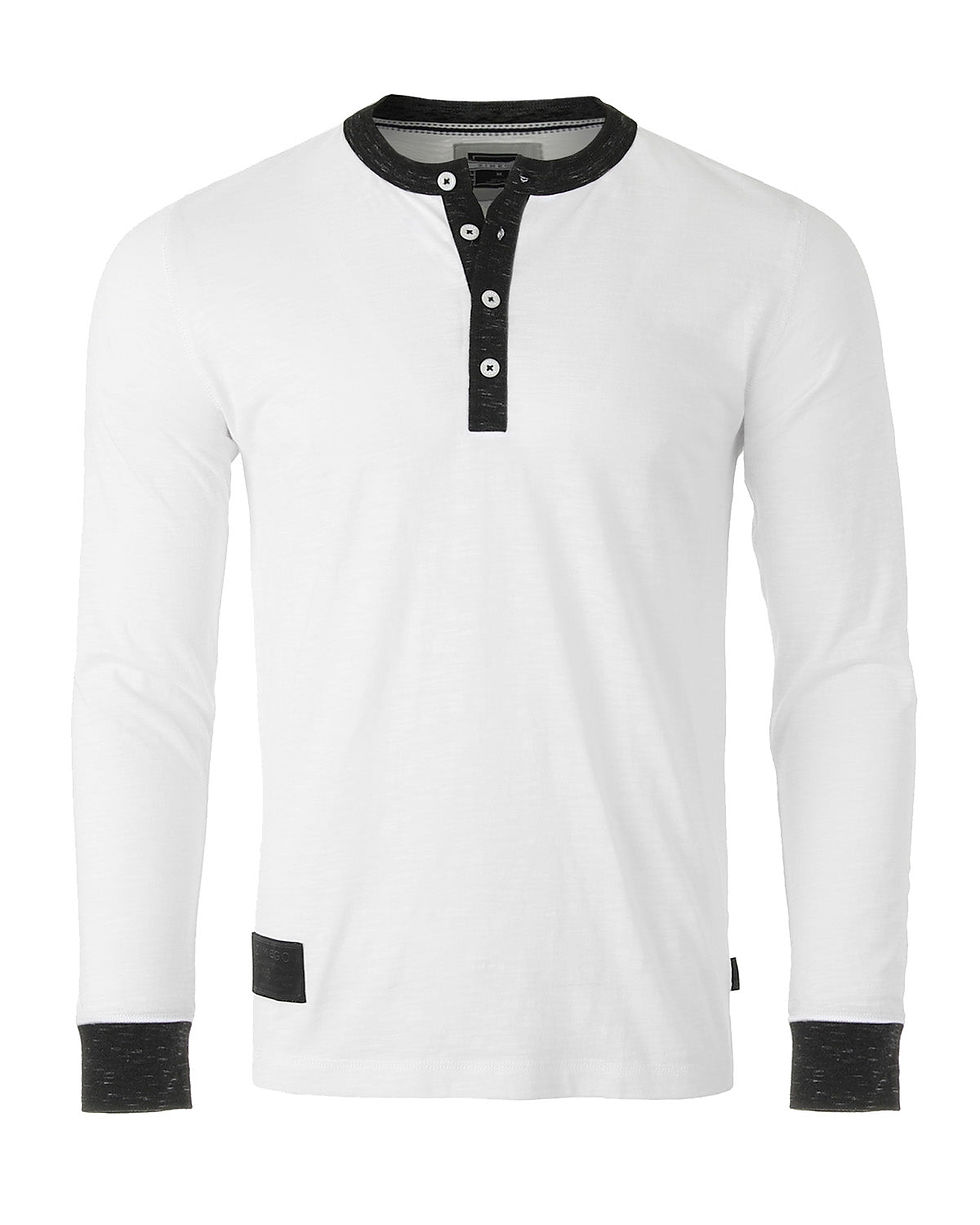 Thumbnail: ♂️ ZIMEGO Long Sleeve Contrast Button Placket Neck Cuffs Casual Henley Shirts