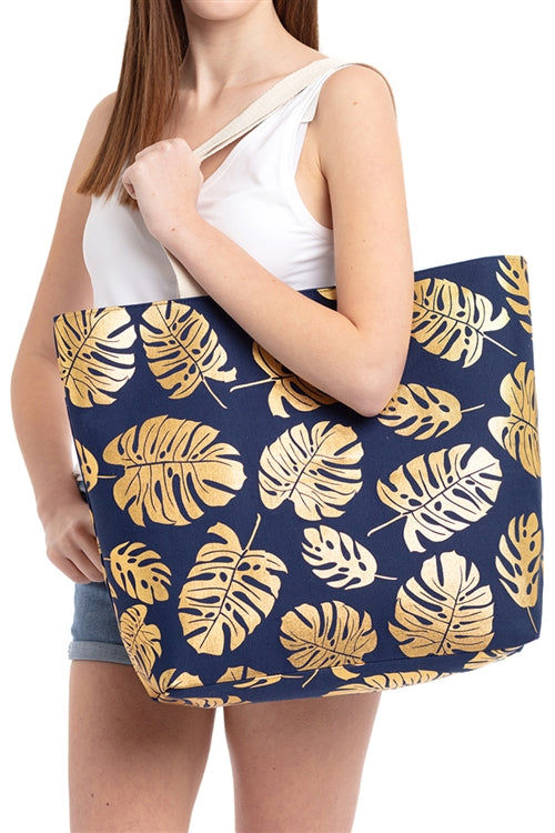 Thumbnail: Gold Foil Tropical Leaves Beach Trendy Tote Bag